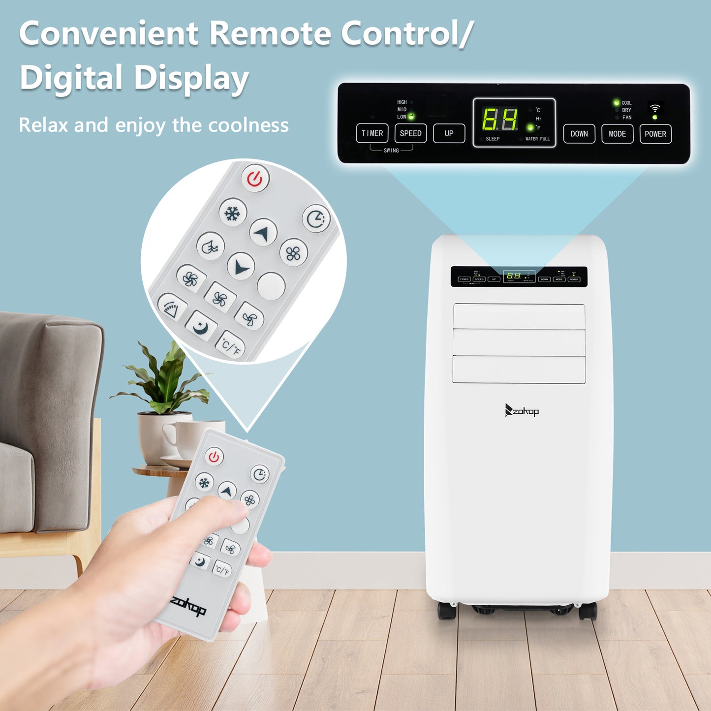ZOKOP Smart WiFi Enabled 7760BTU (12000 BTU ASHRAE) Portable Air Conditioner & Dehumidifier
